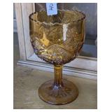 VINTAGE INDIANA GLASS CO. LARGE AMBER GLASS COMPOTE / CHALICE