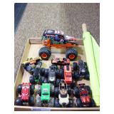 Assorted Diecast Monster Trucks and Buddy L Truck with Official Flag