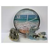 Beach Theme Wall Clock and Figurines