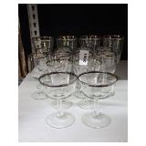 Set of Stemmed and Footed Glasses with Silver Trim