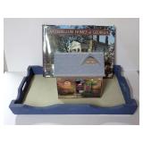 Wooden Tray, Antebellum Homes of Georgia Book, and House-Shaped Stationary Holder