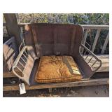ANTIQUE BUGGY CHAIR WITH STORAGE DOOR, CUSHION, AND HANDMADE QUILT PANEL
