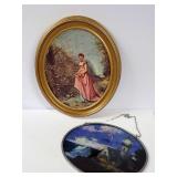 Two Decorative Oval Wall Hangings-1 stained glass