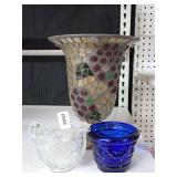 Mosaic Vase & Cobalt and Crystal Dishes