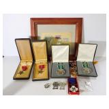Military Medals, Pins, and VJ Day Commemorative Envelope