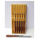 Set of Six Knives with Wood Handles and Storage Block