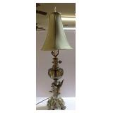 Ornate Lamp with Cherub Base and Glass Shade - Outdated wiring