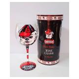 University of Georgia Dawgs Hand Painted Wine Glass in Box