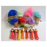 Collection of Troll Dolls and Pez Dispensers