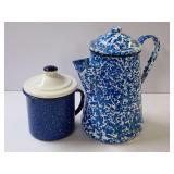 Enamelware Coffee Pot and Lidded Mug