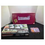 “Black Ops” target interactive airsoft game, working condition unknown, “Entertainment Tonight” trivia game, and “Target” card game. Please inspect as no guarantee all parts are there, see
