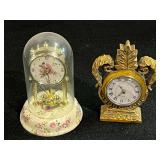 Decorative mantle clocks, two pieces to include a Linden Clock, vintage ceramic and floral motif, see pictures for details.