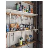 ALL ITEMS ON 3 GARAGE CORNER SHELVES MARKED 9001 INCLUDING AUTOMOTIVE CLEANING CHEMICALS, SOLDER, OIL, FASTENERS, AND MORE