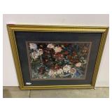 Ornately framed and matted floral print artwork, see pictures for details.