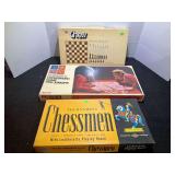 Chess, and Scrabble board games, three pieces, please inspect as no guarantee all parts are there, see pictures for details.
