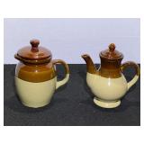 Two tone stoneware covered pitcher/teapot, see pictures for details.