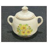 “Summertime”, Staffordshire England sugar dish with lid, the rim has some chipping, also includes some content of collectible thimbles, see pictures for details.