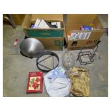 Mystery lot of assorted Household goods to include Christmas cards, relish tray, vintage VHS tape, casserole dish holder, and more. See pictures for details.