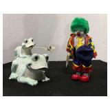 Porcelain Hugo the Clown, also includes frog themed garden art, see pictures for detail details.