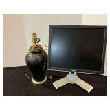 Dell monitor, believed to be 17 inch, working condition unknown, no cords, also comes with a Ginger jar lamp, see pictures for details.