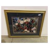 Ornately framed and matted floral print artwork, see pictures for details.