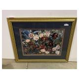 Ornately framed and matted floral print artwork, see pictures for details.