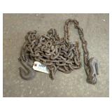APPROXIMATELY 14 FT OF 3/8 IN LOGGING CHAIN WITH PAIR OF HOOKS