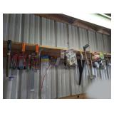 ALL ITEMS HANGING ON TOP SHELF MARKED 9018 INCLUDING JIGSAW BLADES, FILES, HARDWARE, HACKSAW, LONG NECK FUNNEL, AND MORE
