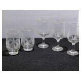 Vintage holiday glassware, believed to be Libbey, “Winter Wonderland”, five pieces total, see pictures for details.
