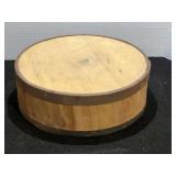 Vintage wooden cheese box with metal edging, see pictures for details.