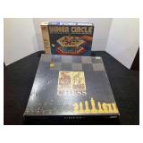 “Inner Circle” and “Chess” board games, please inspect these items, no guarantee all parts are there, see pictures for details.
