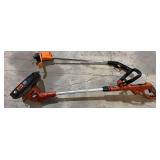 Black & Decker electric weedeater, two pieces, powers up, working condition unknown, see pictures for details.