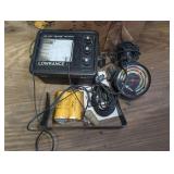 VINTAGE LOWRANCE MODEL LRG- 1510C PAPER GRAPH RECORDER WITH PAPER, TRANSDUCER, MOUNT, ORIGINAL MANUAL, AND BONUS COLOR-C-LECTOR