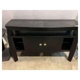 Server with bottom cabinet and wine bottle storage, top has some wear, see pictures for details.