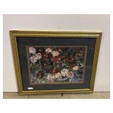 Ornately framed and matted floral print artwork, see pictures for details.