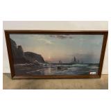 “Sunset” on Cape Elizabeth Maine, print from artist Alfred Thompson Bricher, framed, see pictures for details.