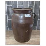 ANTIQUE GLAZED POTTERY CROCK CHURN