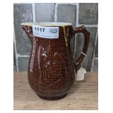 VINTAGE GLAZED POTTERY CROCK PITCHER