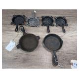 COLLECTION OF OLD TINY PROMOTIONAL PANS AND ASHTRAYS INCLUDING CAST IRON AND ALUMINUM