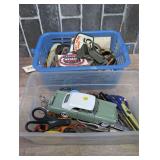 VINTAGE UNIFORM AND ADVERTISING PATCHES, DIECAST CAR REPLICA, AND SCISSORS