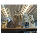 ALL ITEMS ON TOP OF BOOKCASE MARKED 1287 INCLUDING DECORATIVE BIRD HOUSES AND VINTAGE DECOR