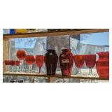 VINTAGE DEEP RUBY RED GLASS IN SHELF AREA MARKED 1006