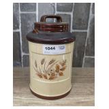 VINTAGE WHEAT DESIGN GLAZED POTTERY COOKIE JAR WITH LID