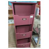 RED PAINTED WOOD THREE SHELF NARROW CABINET