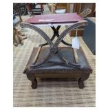 ANTIQUE FOOTSTOOL AND CAST IRON FRAME FOLDING FOOTSTOOL