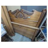 ORNATELY CARVED SOLID WOOD BED INCLUDING HEADBOARD, FOOTBOARD, AND RAILS