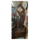 HALL TREE WITH BENCH SEAT, STORAGE, AND BEVEL EDGE DIAMOND MIRROR