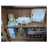 GAIAM HEALTH SOLUTIONS SLEEP KIT, SANTA CLAUS, LIGHTED DECORATIVE CHRISTMAS CANDIES WITH ORIGINAL BOX, BUTTERFLY MOTIF DRY ERASE BOARD, AND MORE ON TWO BOTTOM SHELVES MARKED 1680