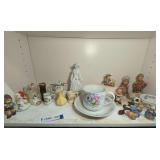 DECORATIVE SMALLS INCLUDING HUMMELS, MADE IN JAPAN, AND MORE ON SHELF MARKED 1504