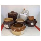 VINTAGE POTTERY SMALL DECORATIVE BEAN POTS, JUG, JAR, AND MORE